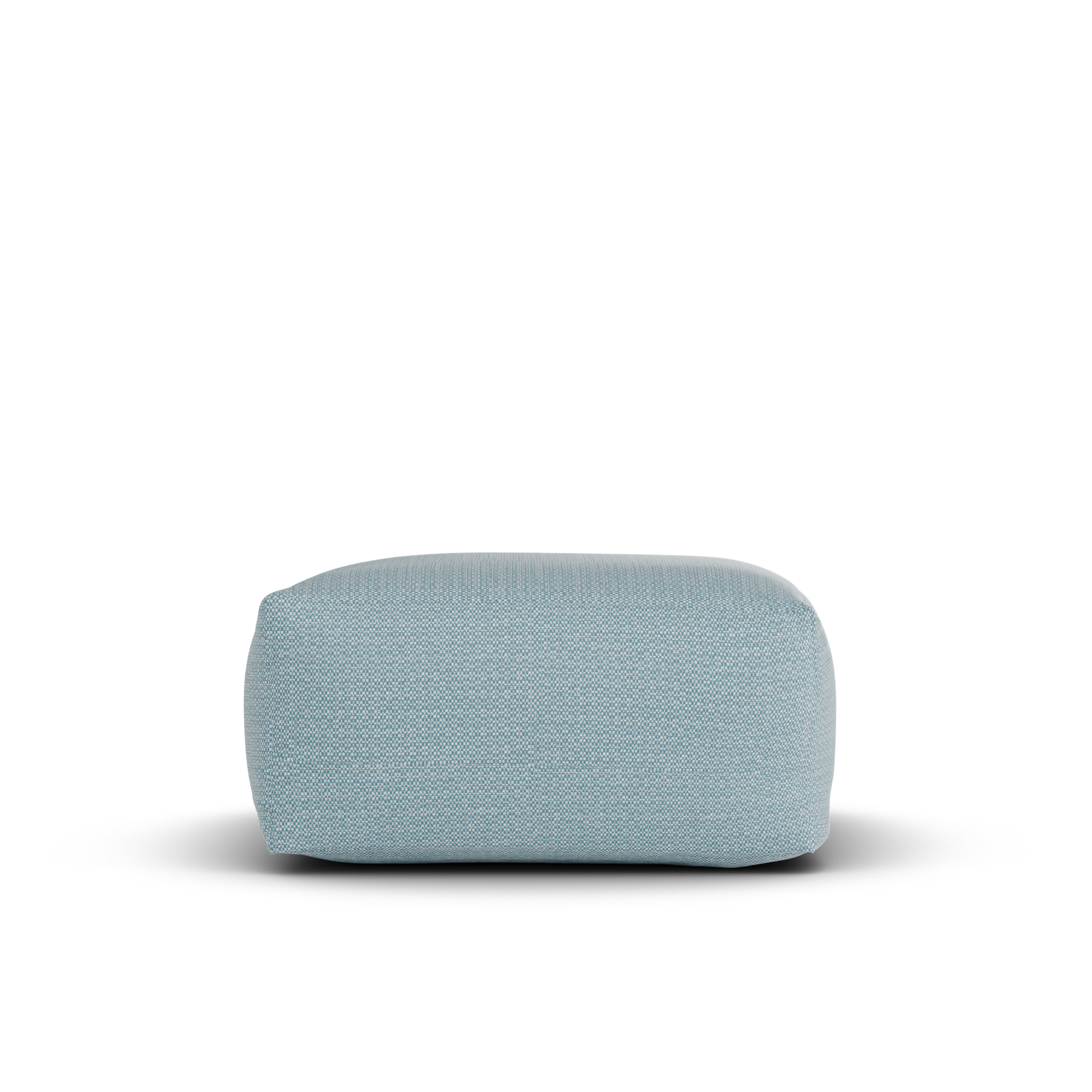 Zijaanzicht van de lichtblauwe Square Pouf van Laui Lounge met zithoogte 34 cm