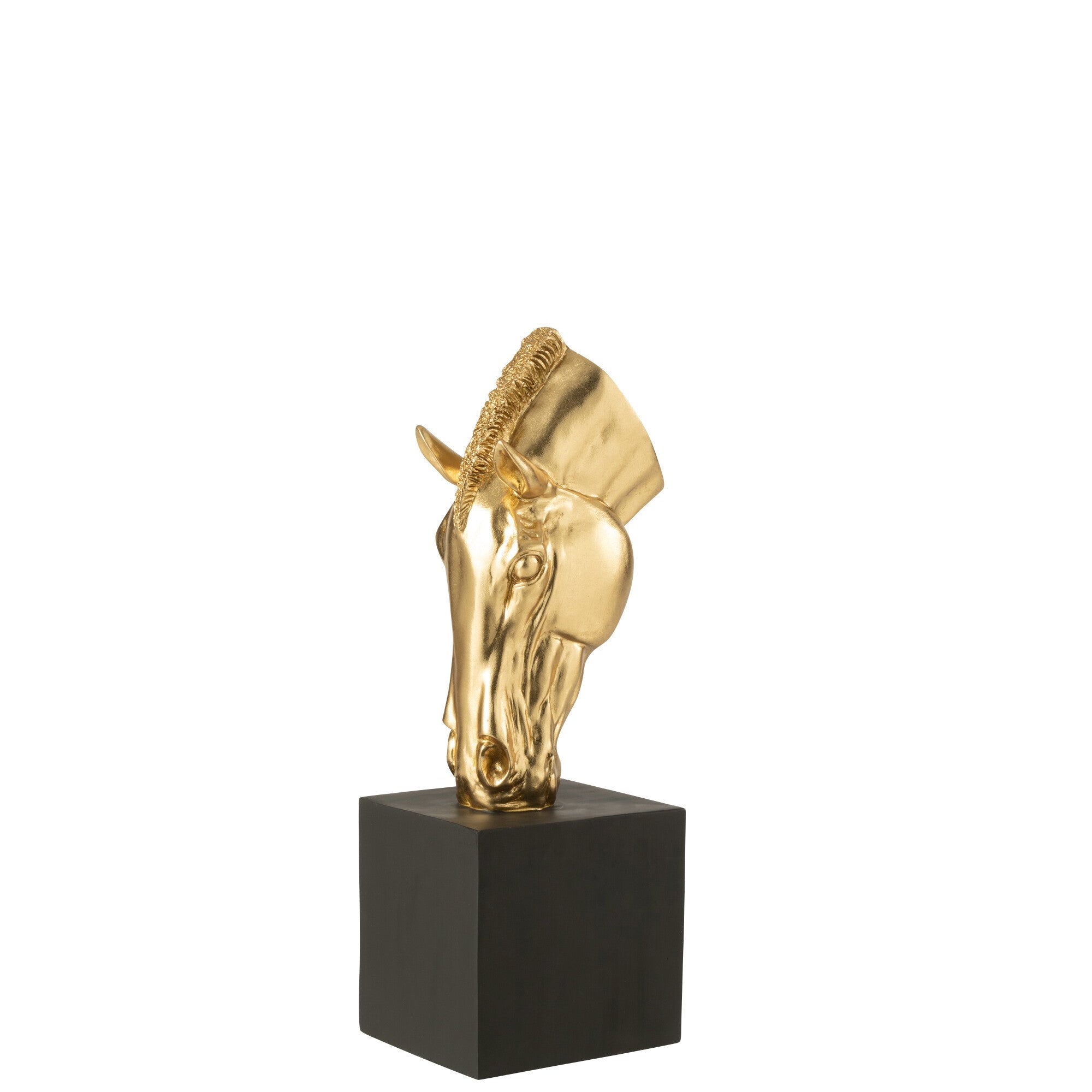 Paard Op Voet Polyresin Goudkleurig/Zwart Small J-Line - Beeld - J-Line - livinglovely.nl