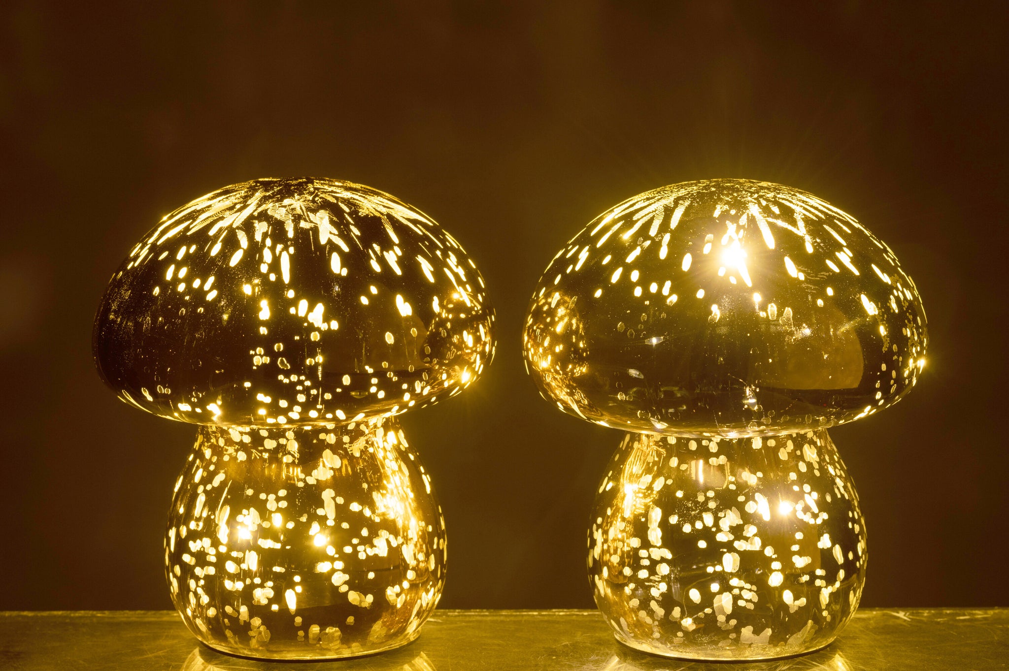 Paddenstoel Led Antiek Glas Bruin/Donkerbruin Set van 2 - Tafellamp - J-Line - livinglovely.nl