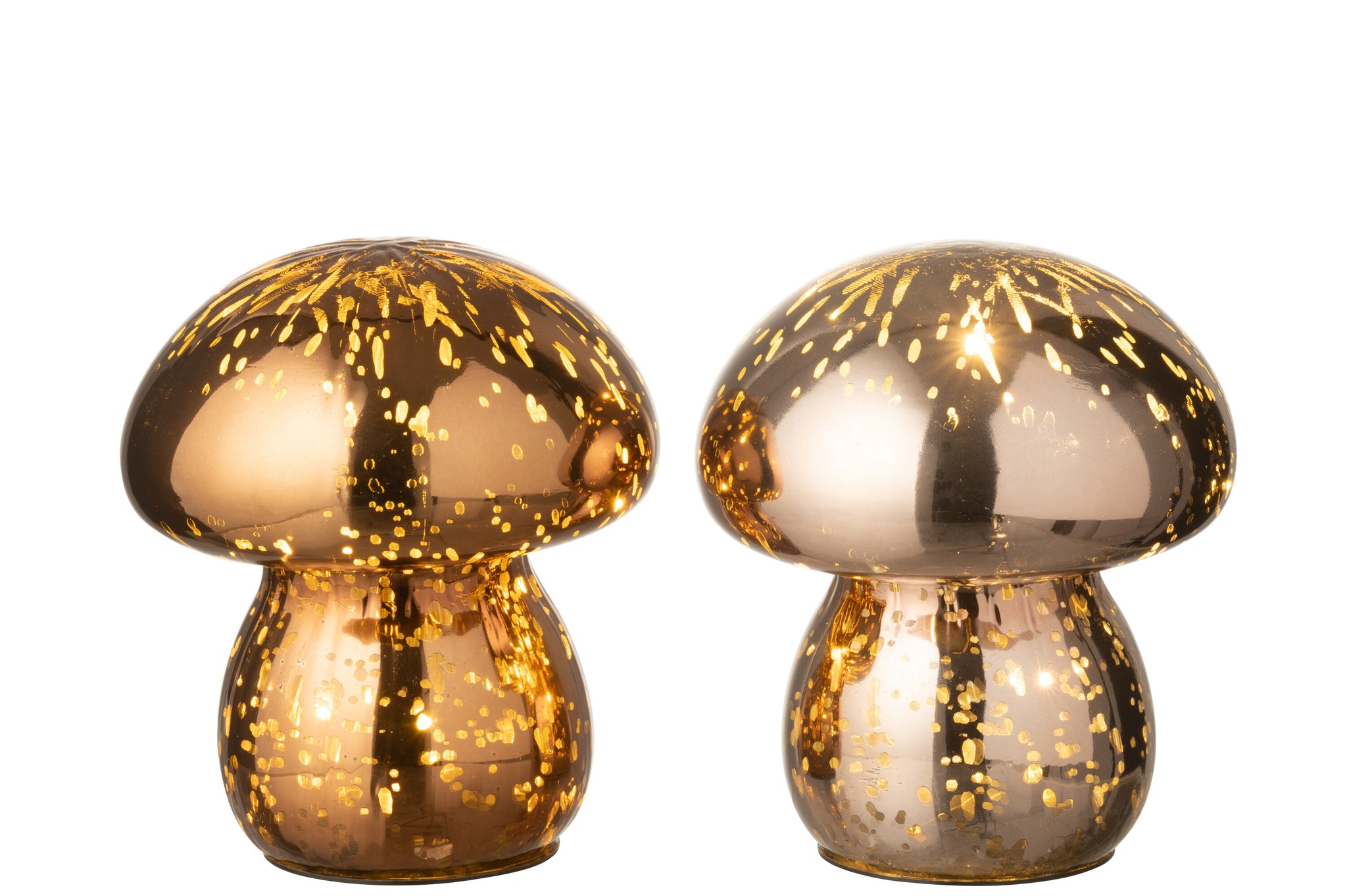 Paddenstoel Led Antiek Glas Bruin/Donkerbruin Set van 2 - Tafellamp - J-Line - livinglovely.nl