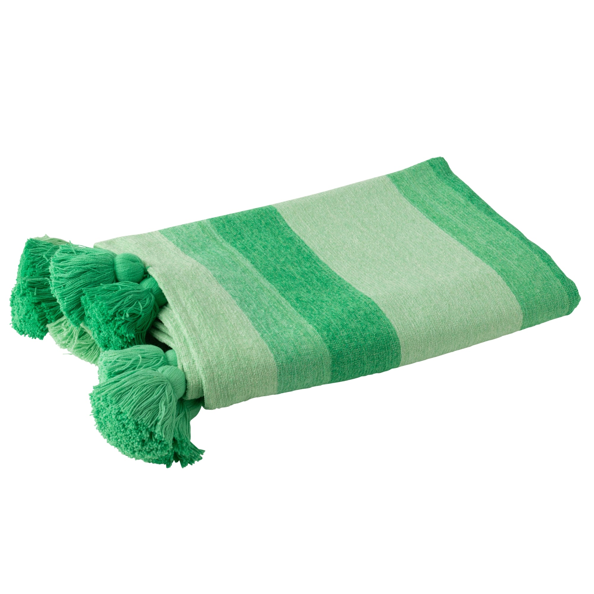 Plaid Strepen + Kwastjes Katoen Groen J-Line - Poef - J-Line - livinglovely.nl