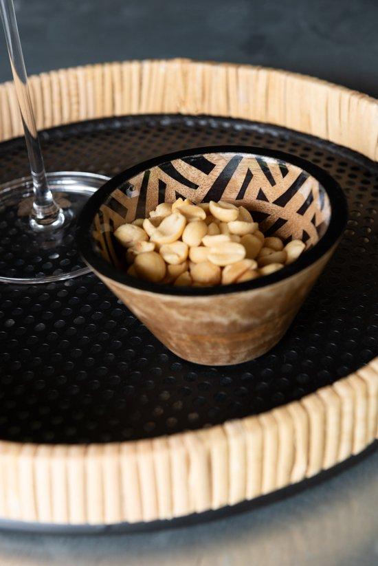 Plateaus Rond Metaal/Rotan Zwart/Naturel Set van 3 - Plateau - J-Line - livinglovely.nl