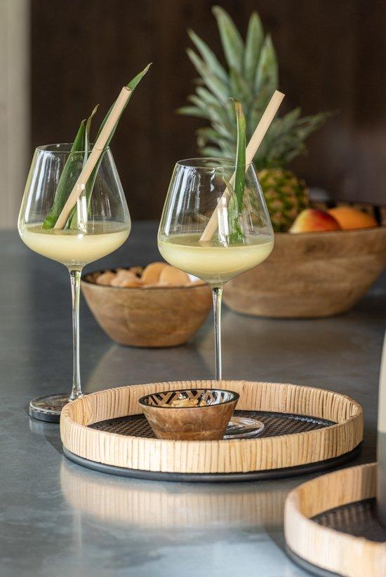 Plateaus Rond Metaal/Rotan Zwart/Naturel Set van 3 - Plateau - J-Line - livinglovely.nl