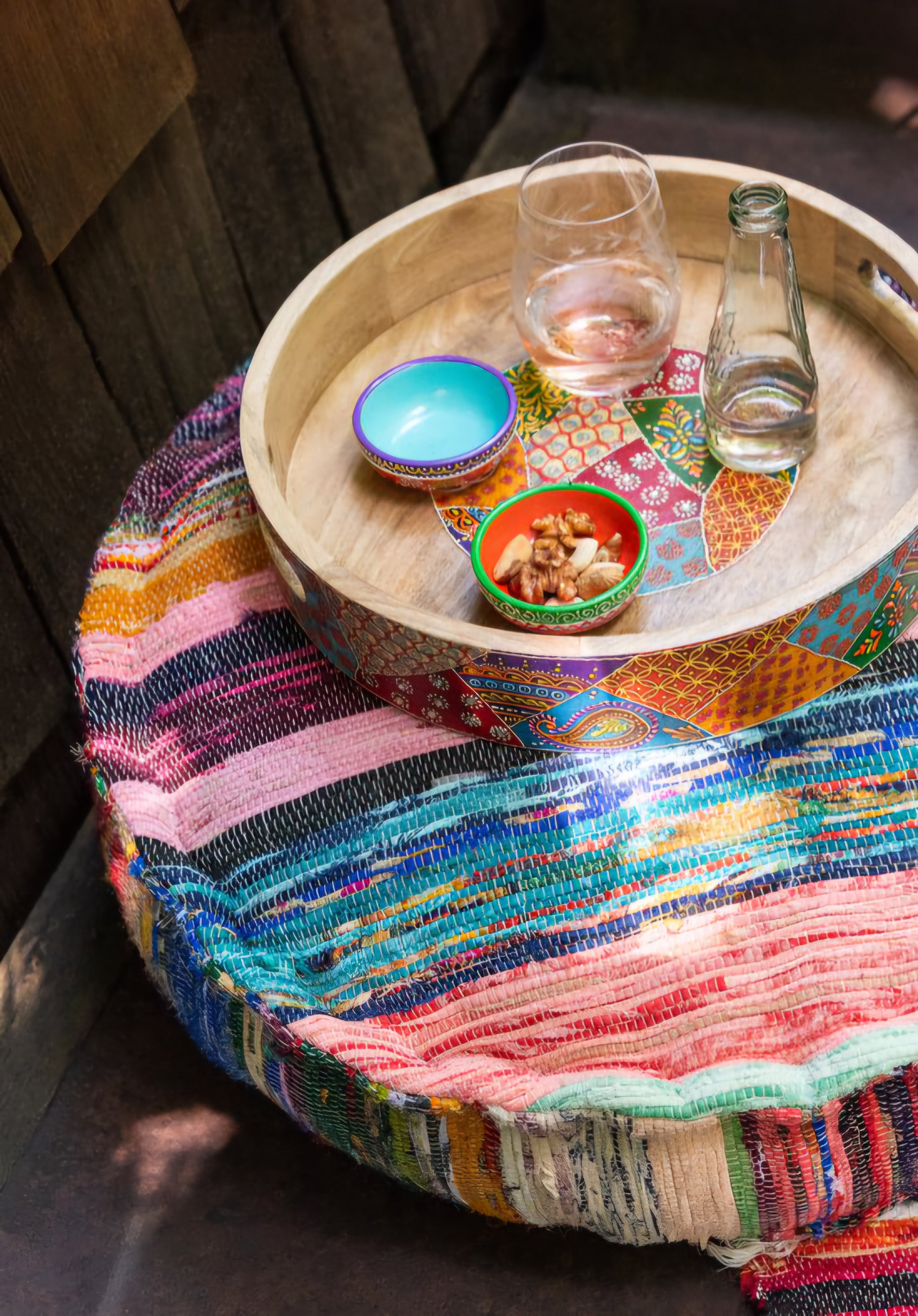 Poef Chindi Rond Katoen/Polyester Mix - Poef - J-Line - livinglovely.nl