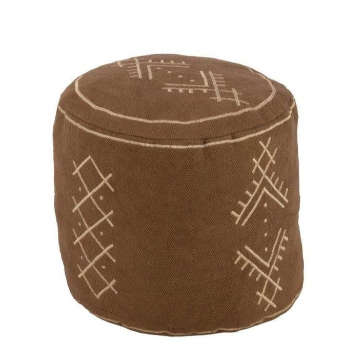 Poef Cilinder Etnisch Patronen Katoen Bruin - Poef - J-Line - livinglovely.nl