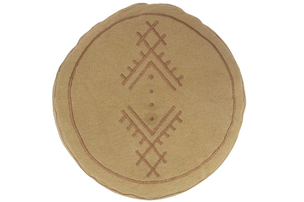 Poef Cilinder Etnisch Patronen Katoen Zand - Poef - J-Line - livinglovely.nl