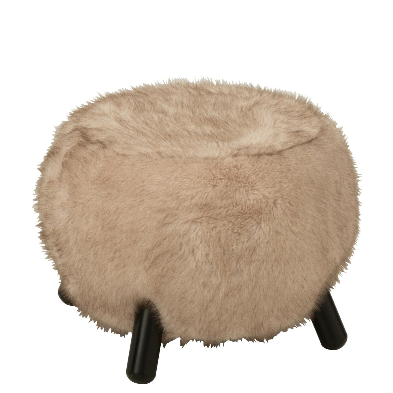 Poef Fur Houten Poten Taupe J-Line - Poef - J-Line - livinglovely.nl