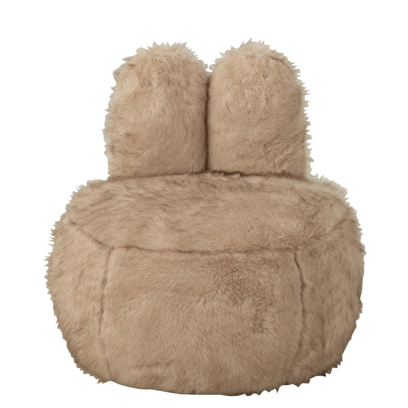 Poef Fur Met Bunny Oren Hout Taupe J-Line - Poef - J-Line - livinglovely.nl