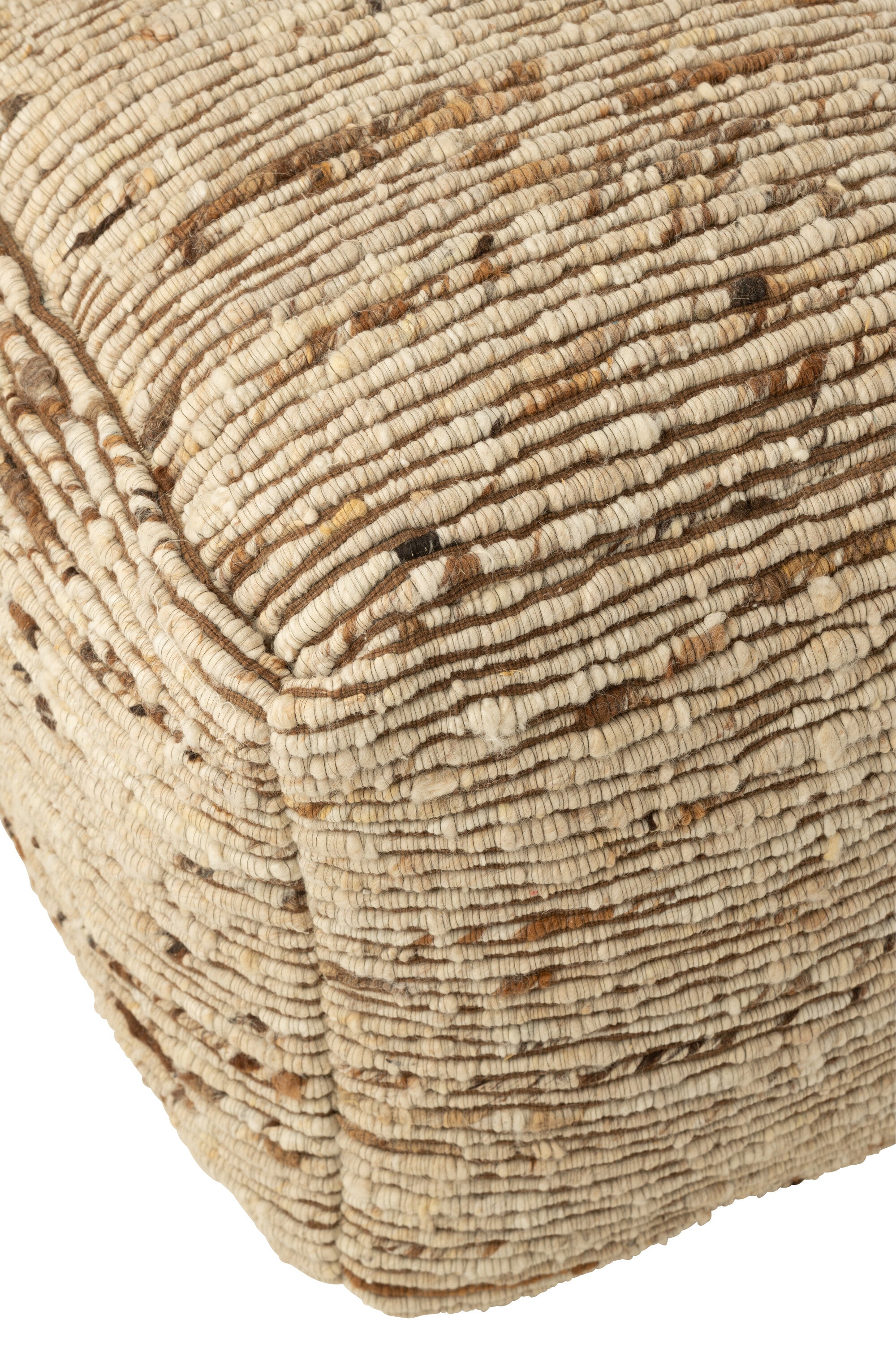 Poef Geweven Wol Ecru/Bruin 45x45x45cm J-Line - Poef - J-Line - livinglovely.nl