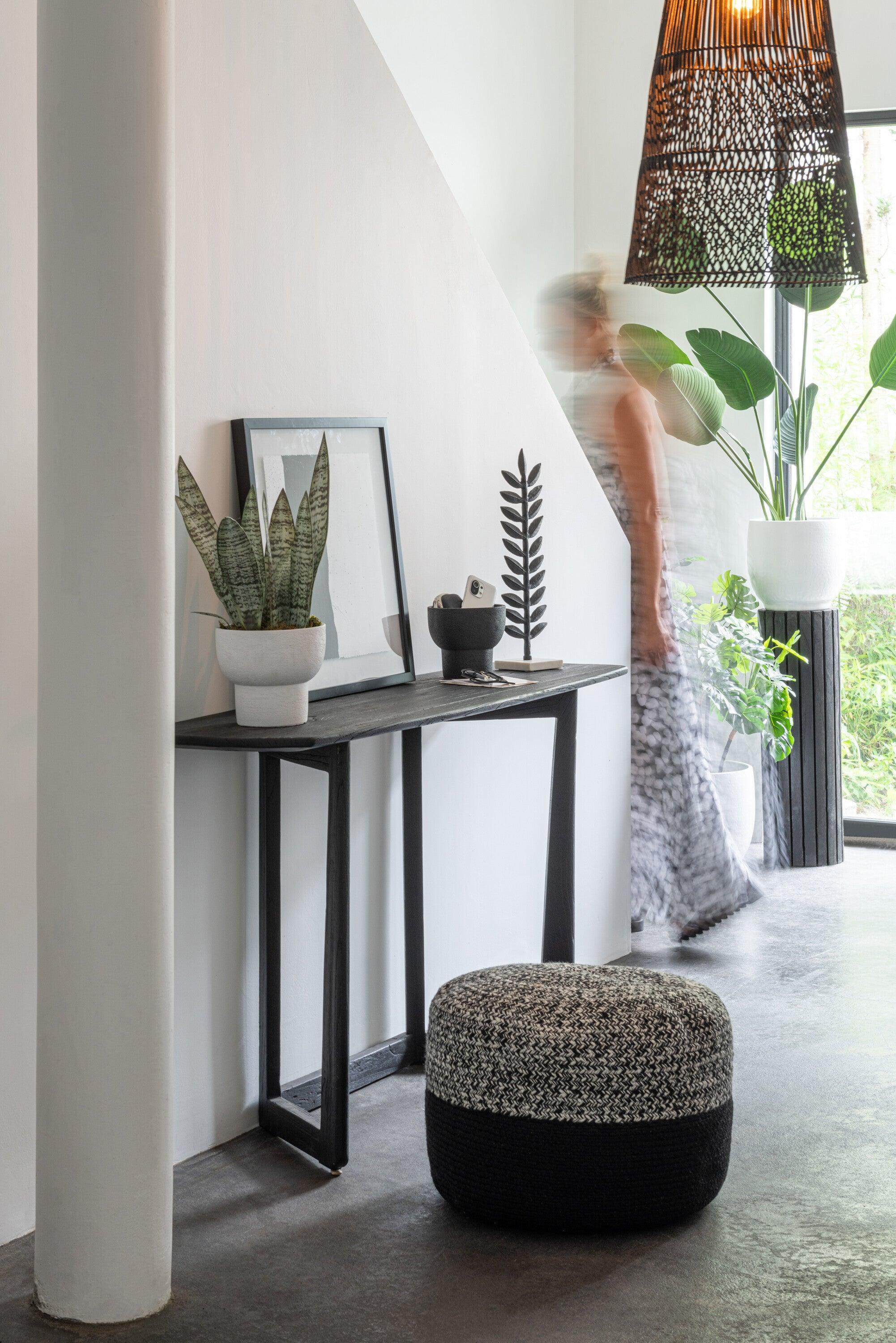 Poef Miami Outdoor Streep Zwart/Wit - J-Line - Poef - J-Line - livinglovely.nl