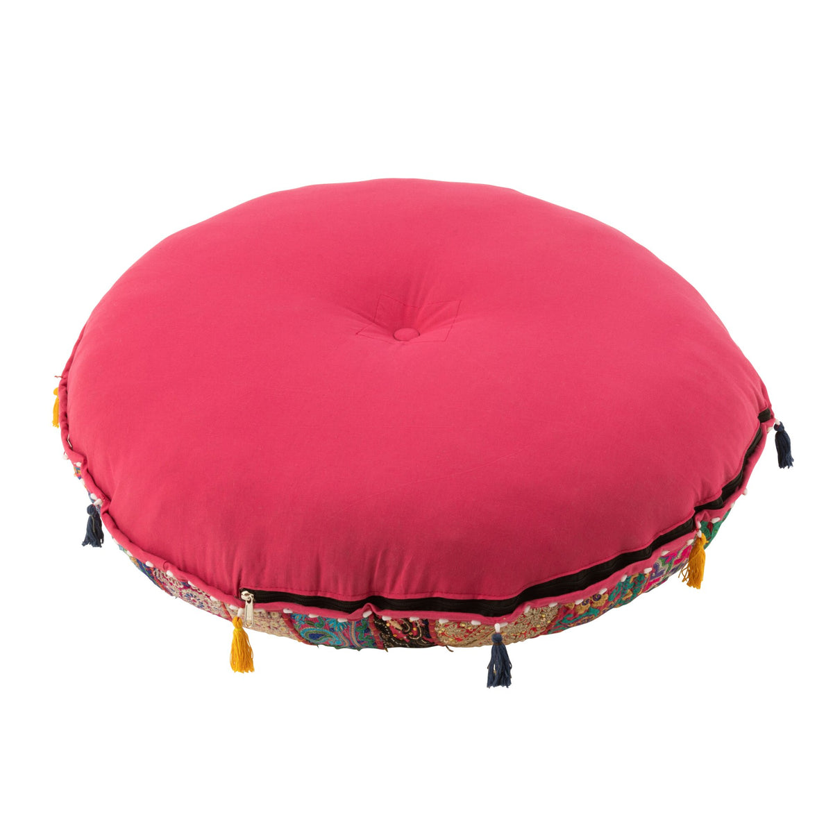 Poef Rond Plat Patronen + Kwasten Katoen Roze J-Line