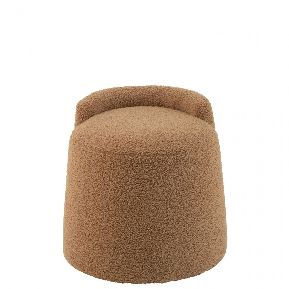 Poef Teddy Rond + Rugleuing Bouclé Camel 40x40x38cm - Poef - J-Line - livinglovely.nl
