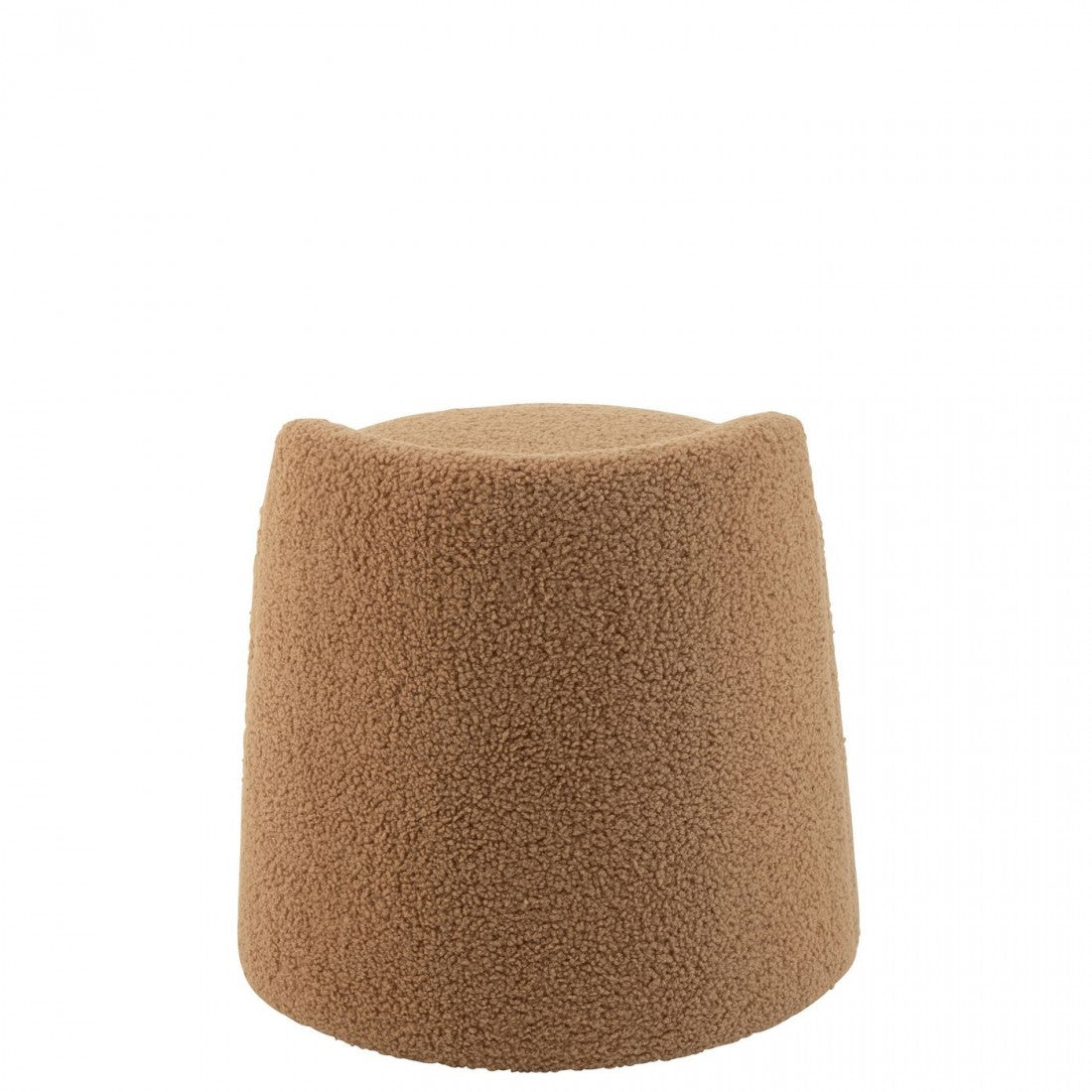 Poef Teddy Rond + Rugleuing Bouclé Camel 40x40x38cm - Poef - J-Line - livinglovely.nl