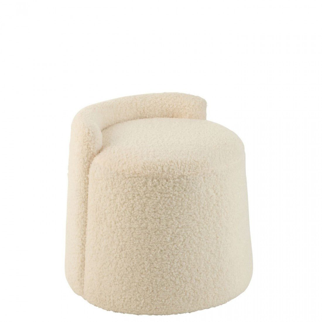 Poef Teddy Rond + Rugleuing Bouclé Wit 40x40x38cm - Poef - J-Line - livinglovely.nl