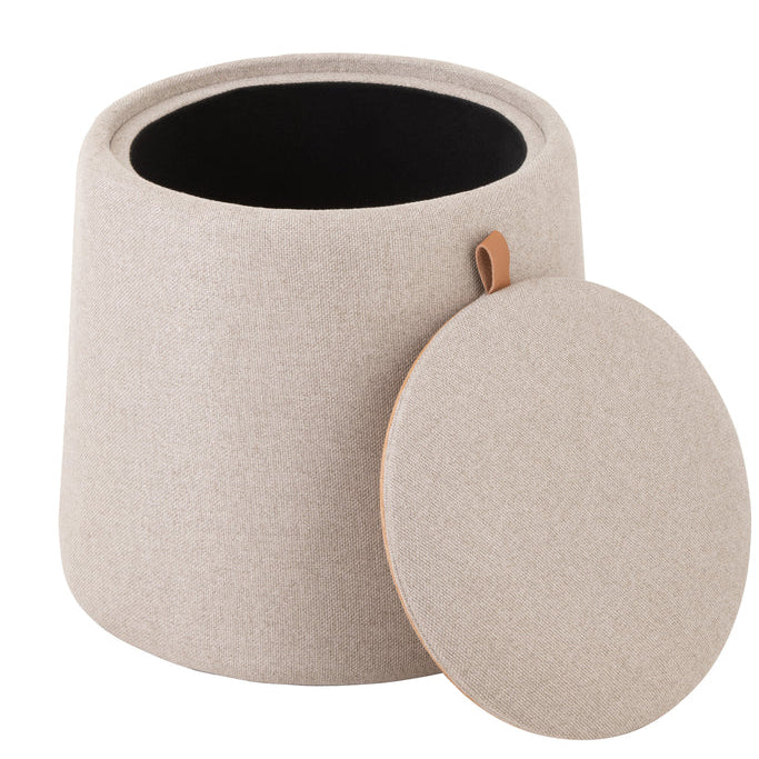 Poef/Bijzettafel Rond Textiel/Hout Beige - Poef - J-Line - livinglovely.nl
