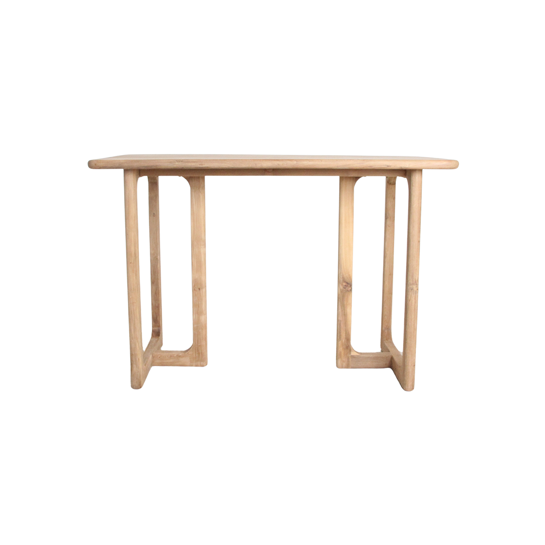 Primavera Teakhouten Bartafel 160cm van Raw Materials, detail van de verbinding tussen blad en poot
