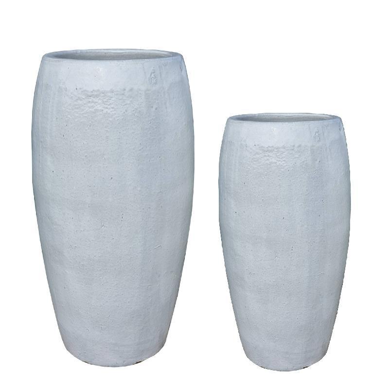 Rea White high ceramic pot round set van 2 PTMD - Pot - PTMD - livinglovely.nl