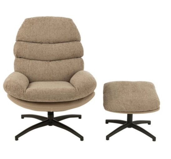 Relax Stoel + Voetbank Metaal/Multiplex Donkergrijs/Zwart - Fauteuil - J-Line - livinglovely.nl