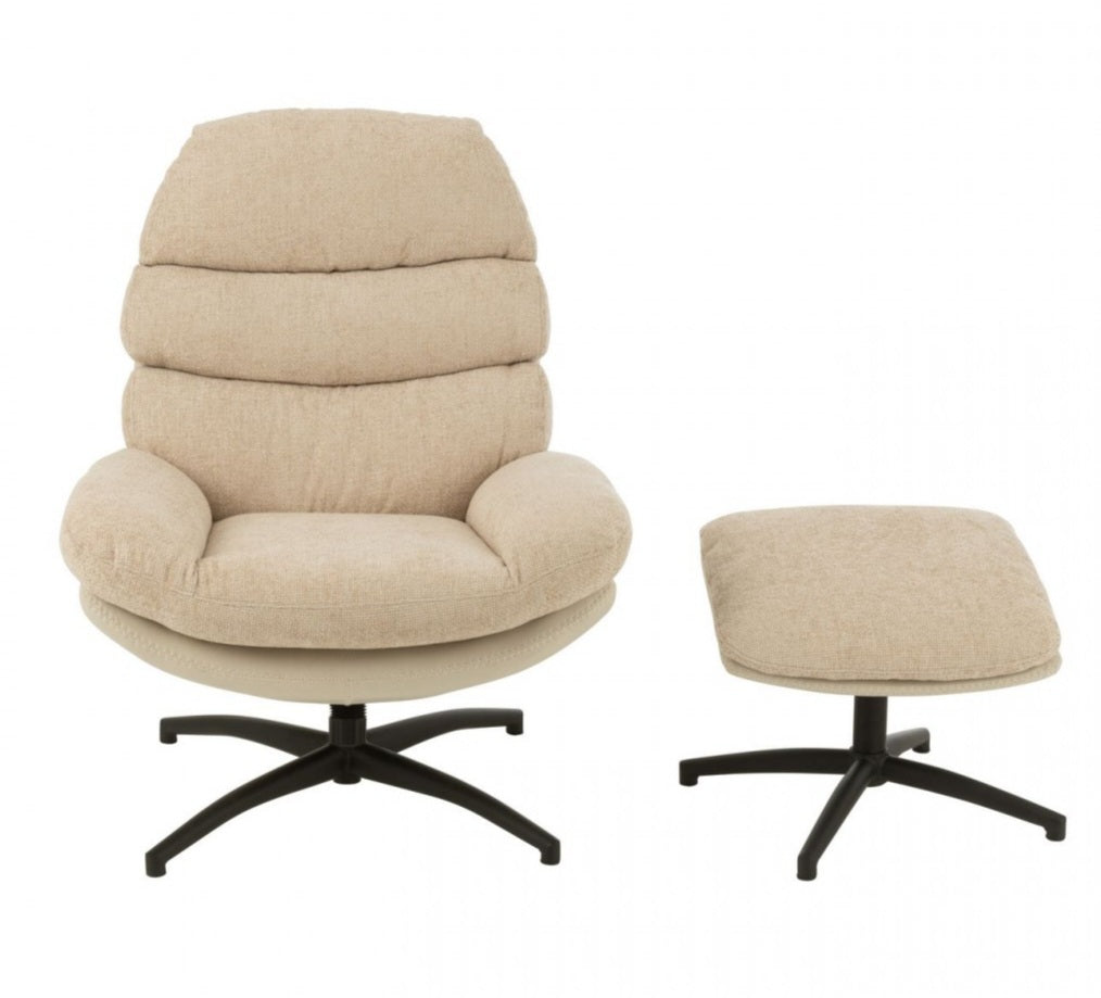 Relax Stoel + Voetbank Metaal/Multiplex Grijs/Zwart - Fauteuil - J-Line - livinglovely.nl