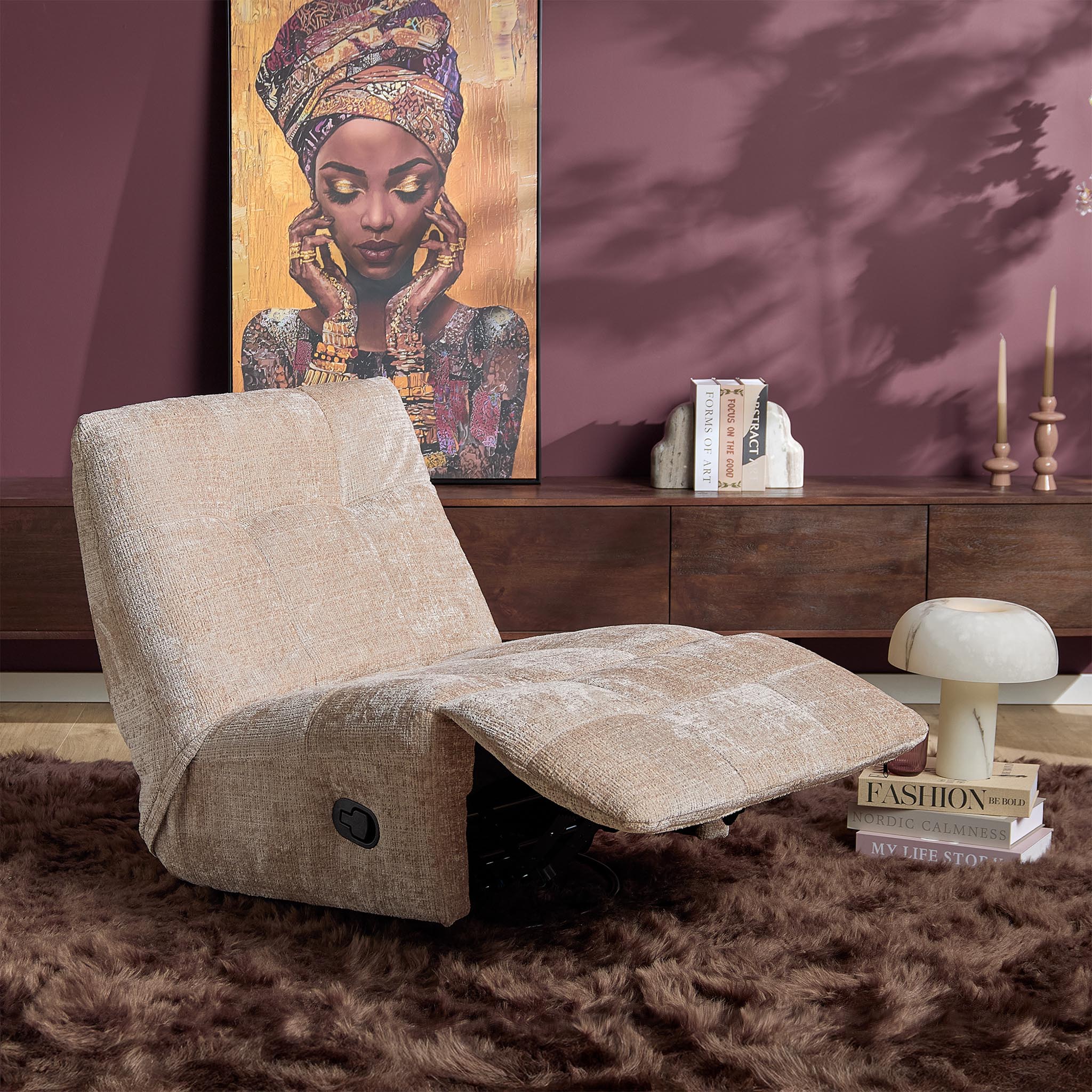 Relaxfauteuil Chill Beige van Starfurn, relaxstoel met omhoogkomend voetgedeelte