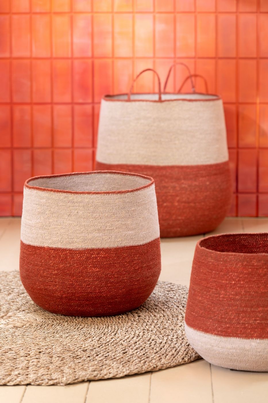 Mand Zeegras Naturel/Terracotta Set van 3 J-Line
