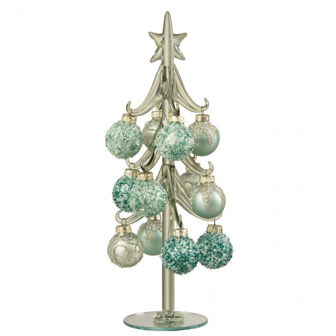 Kerstboom + Ballen Glas Muntgroen/Lichtblauw Set van 2 J-Line