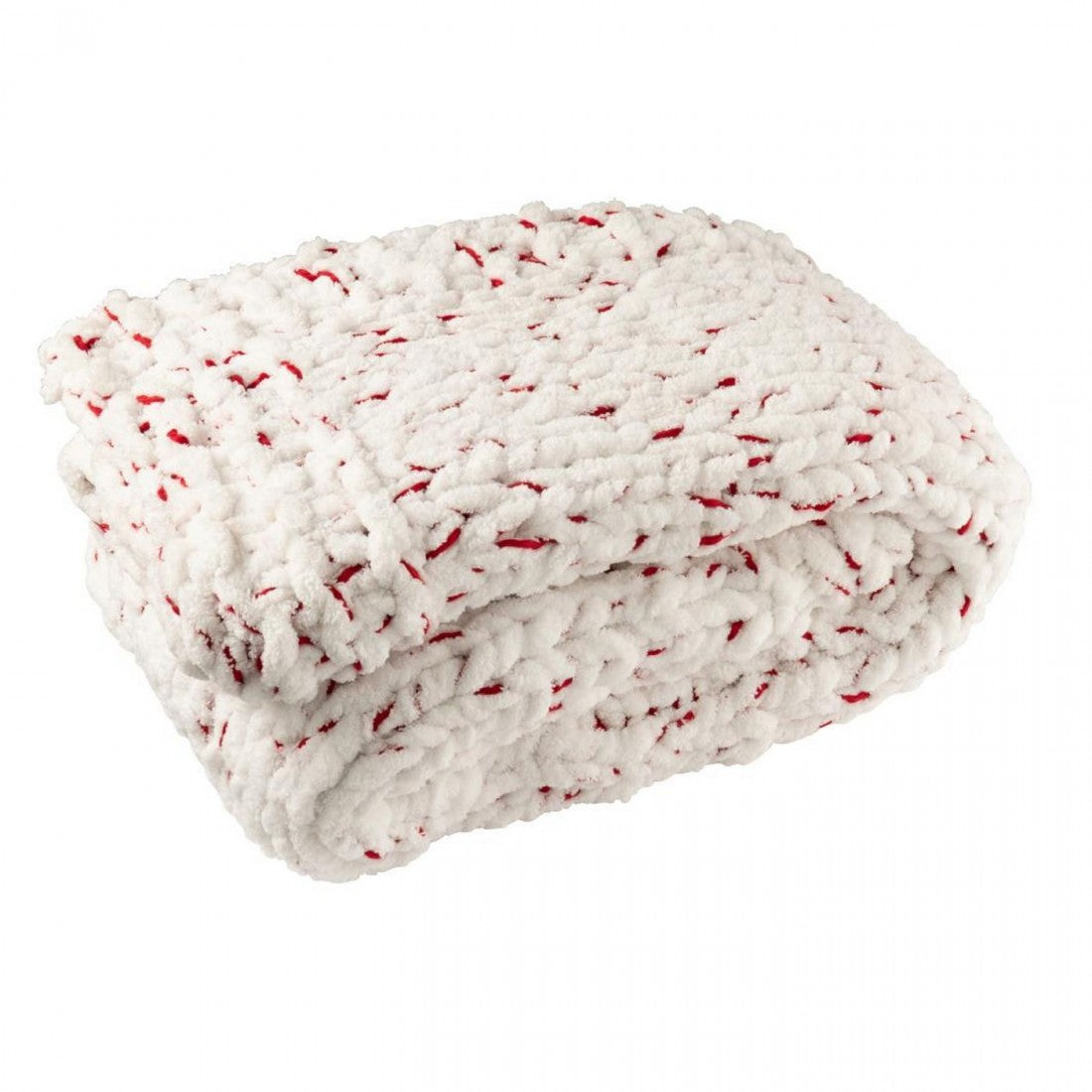 Deken Gebreeën Polyester Wit/Kerstrood J-Line