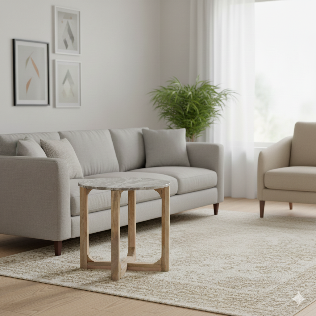 Marmeren bijzettafel rond bruin Raw Materials