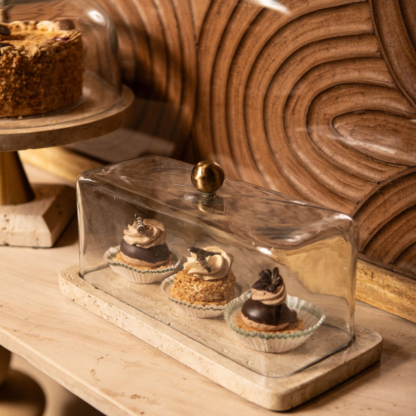 Taartplateau Lyron Naturel Travertin Rechthoekig Glas Bell PTMD