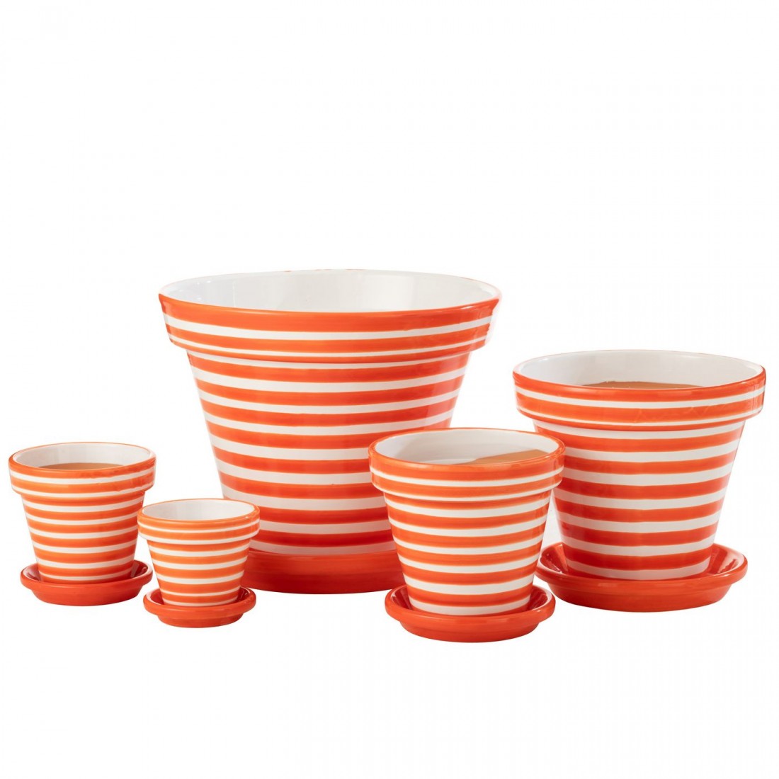 Flowerpot+Plate Granada Stripes Handmade+Painted Ceramic Naranja Extra Large J-Line