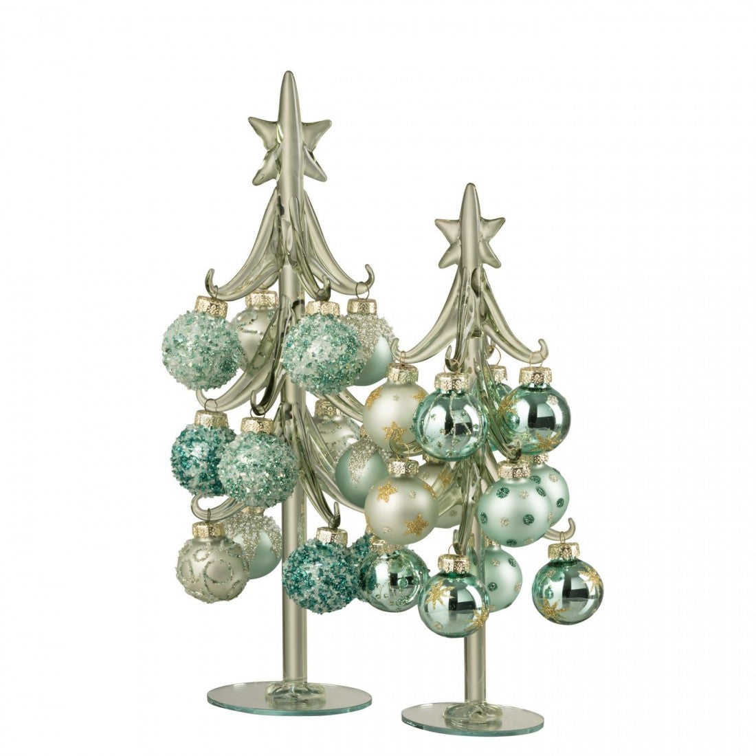 Kerstboom + Ballen Glas Muntgroen/Lichtblauw Set van 2 J-Line
