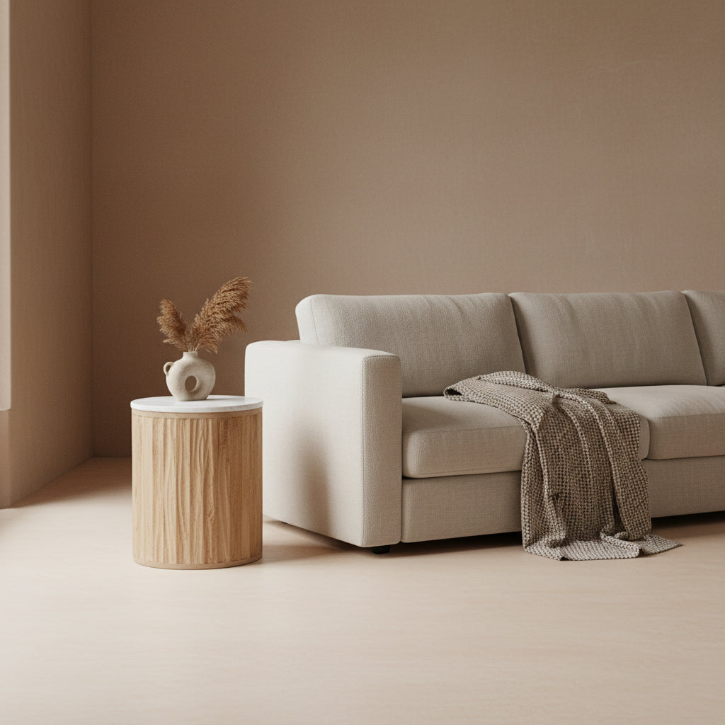 Ronde Bijzettafel Malakka Marmer Wit Raw Materials