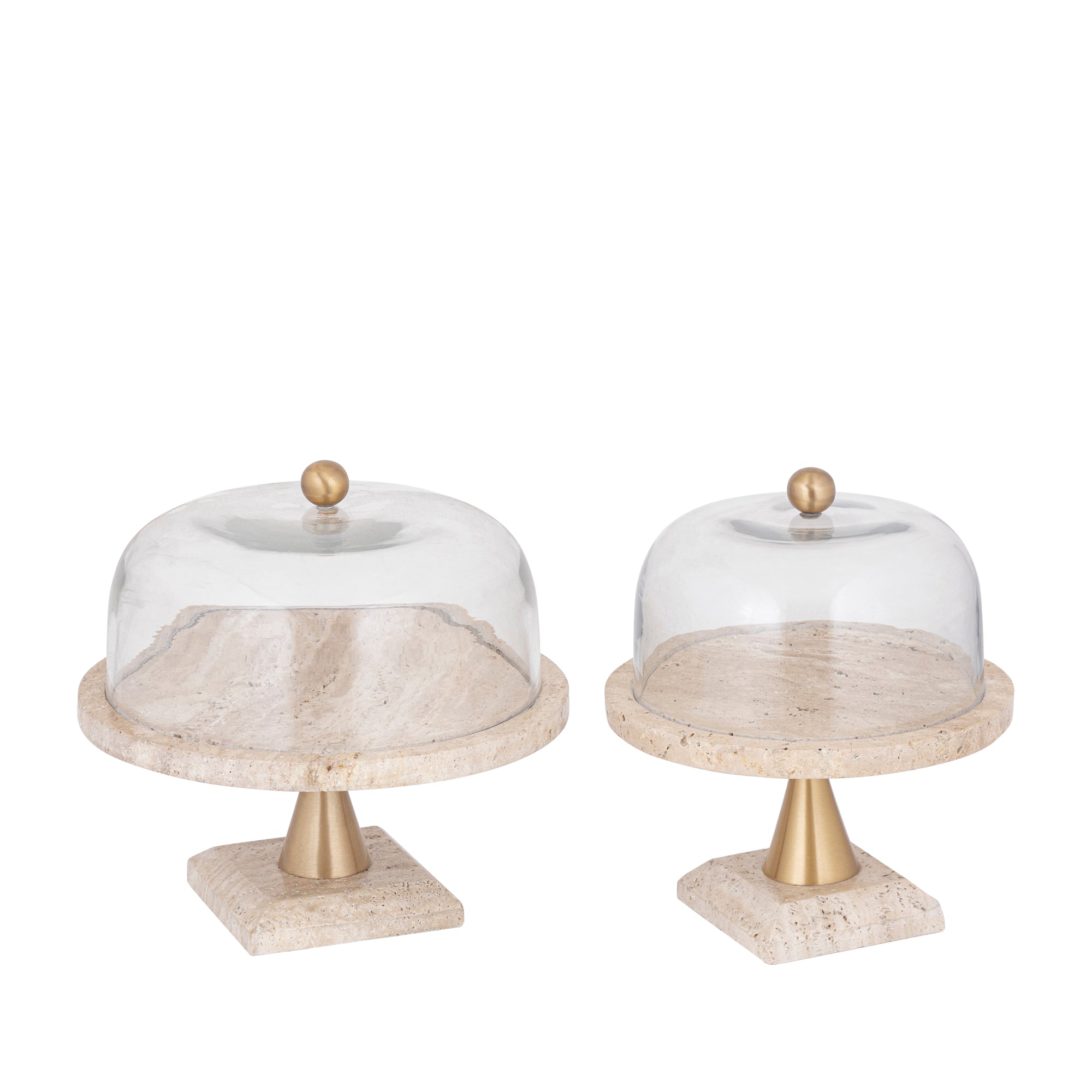 Taartplateau Lyron Naturel Travertine Rond Glas Bell Large PTMD