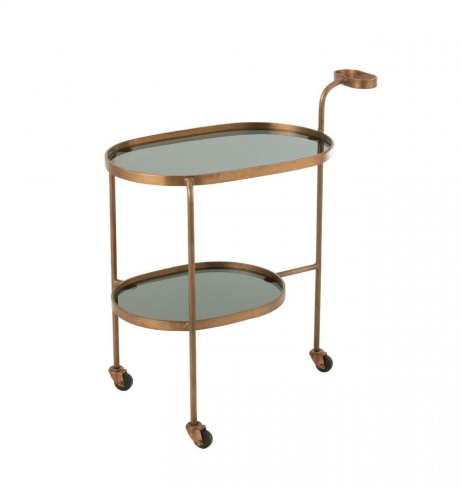 Serveerkar Ovaal 2niv Ijzer/Glas Zwart/Brons J-Line