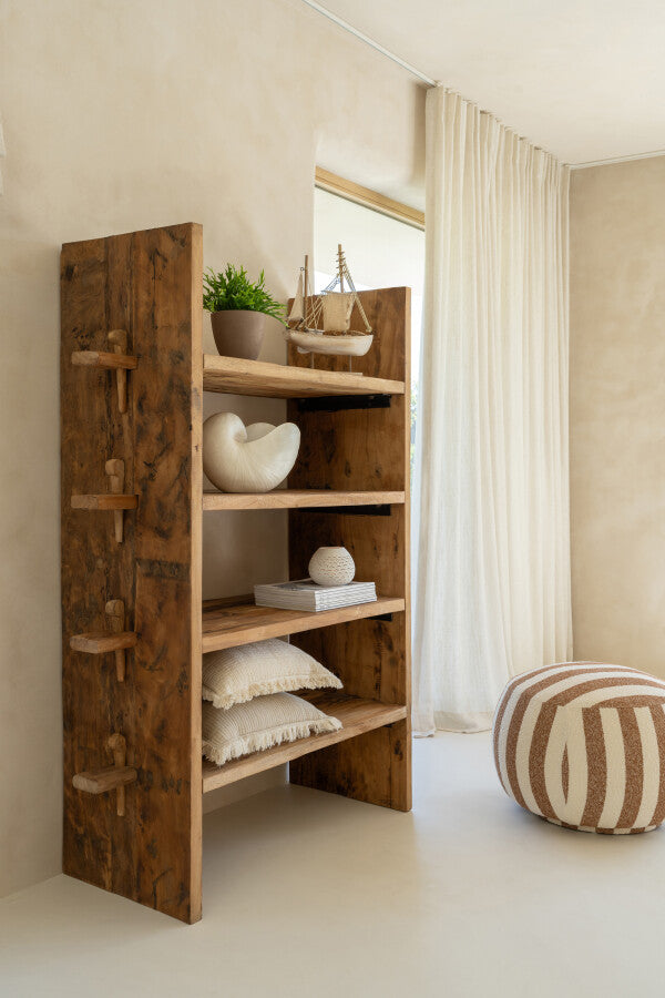 Poef Gestreept Multiplex Camel/Gebroken Wit J-Line