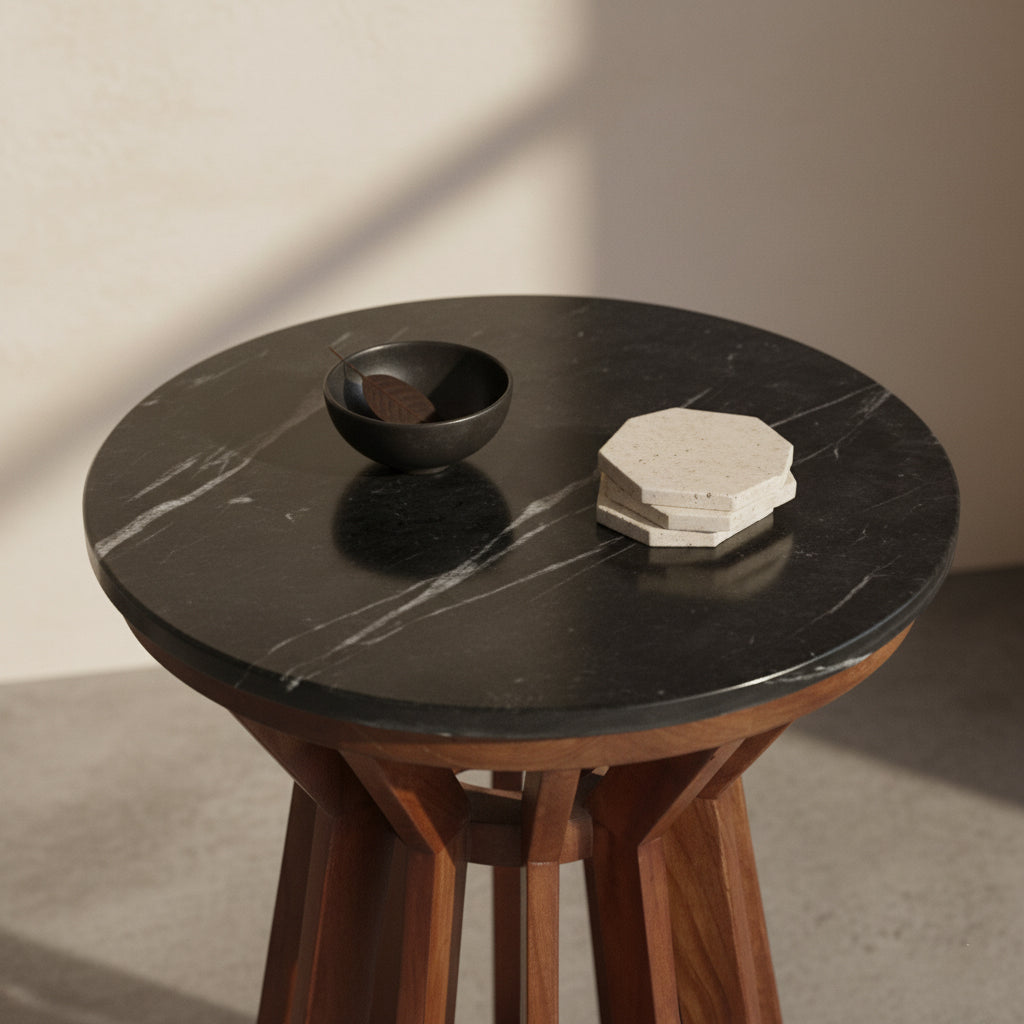 Sabah Bijzettafel Marmer Zwart – 40x40x50 cm Raw Materials