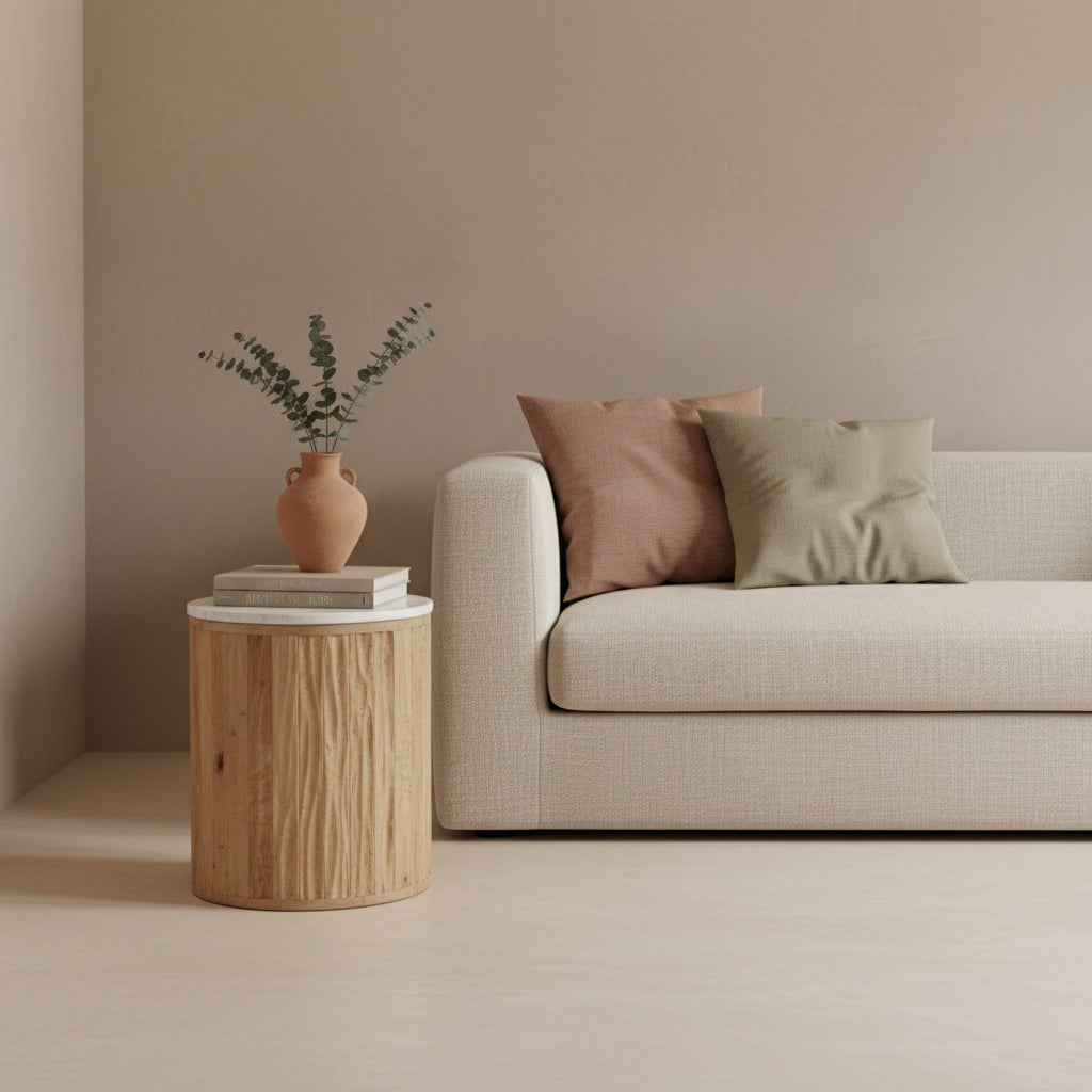 Ronde Bijzettafel Malakka Marmer Wit Raw Materials