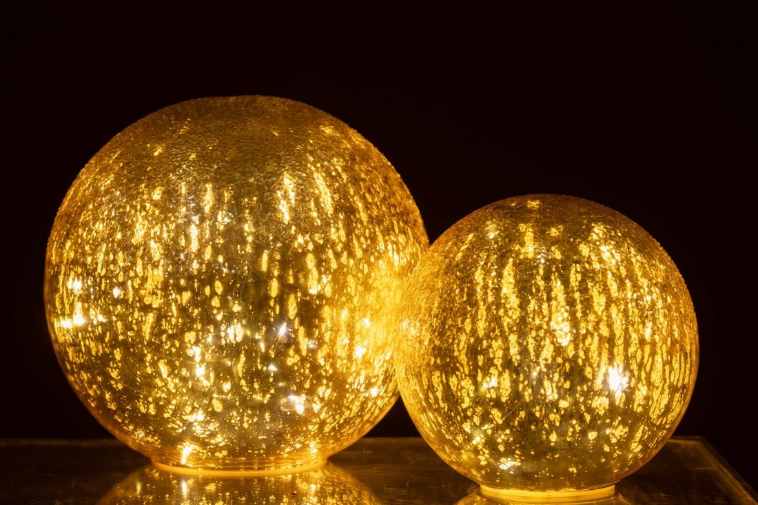 Bal Led Gekraakt Glas Goudkleurig Set van 2 J-Line