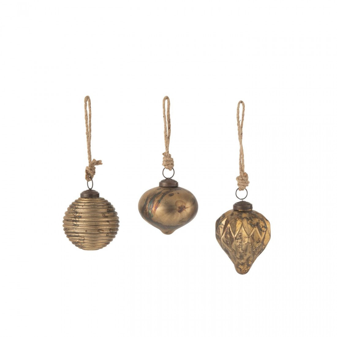 Kerstbal Geoxideerd Glas Antiek Goud Small Set van 3 J-Line