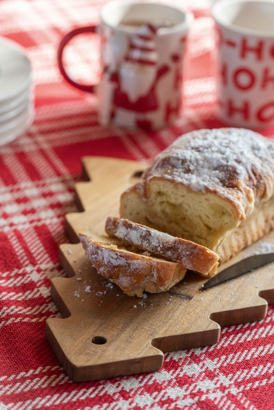 Broodplank Kerstboom en Sneeuwpop + Mes J-LIne