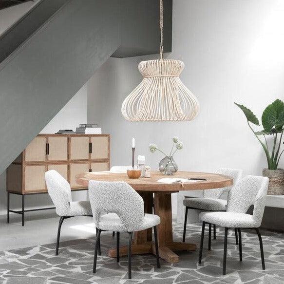 Ronde teakhouten eettafel met kruisvoet vooraanzicht DTP Home