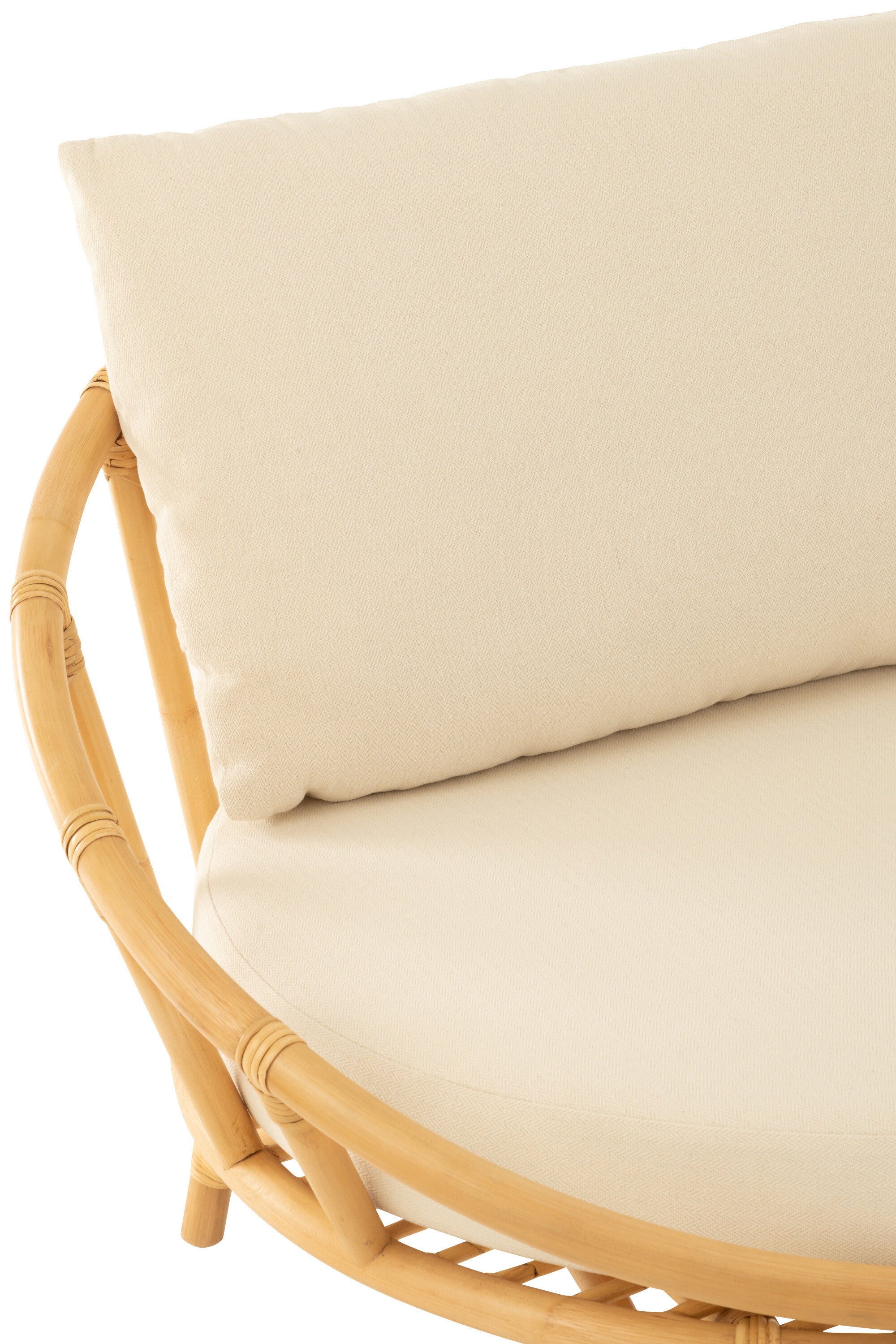 Ronde Loungestoel + Kussen Rotan/Textiel Naturel/Wit J-Line - Loungestoel - J-Line - livinglovely.nl