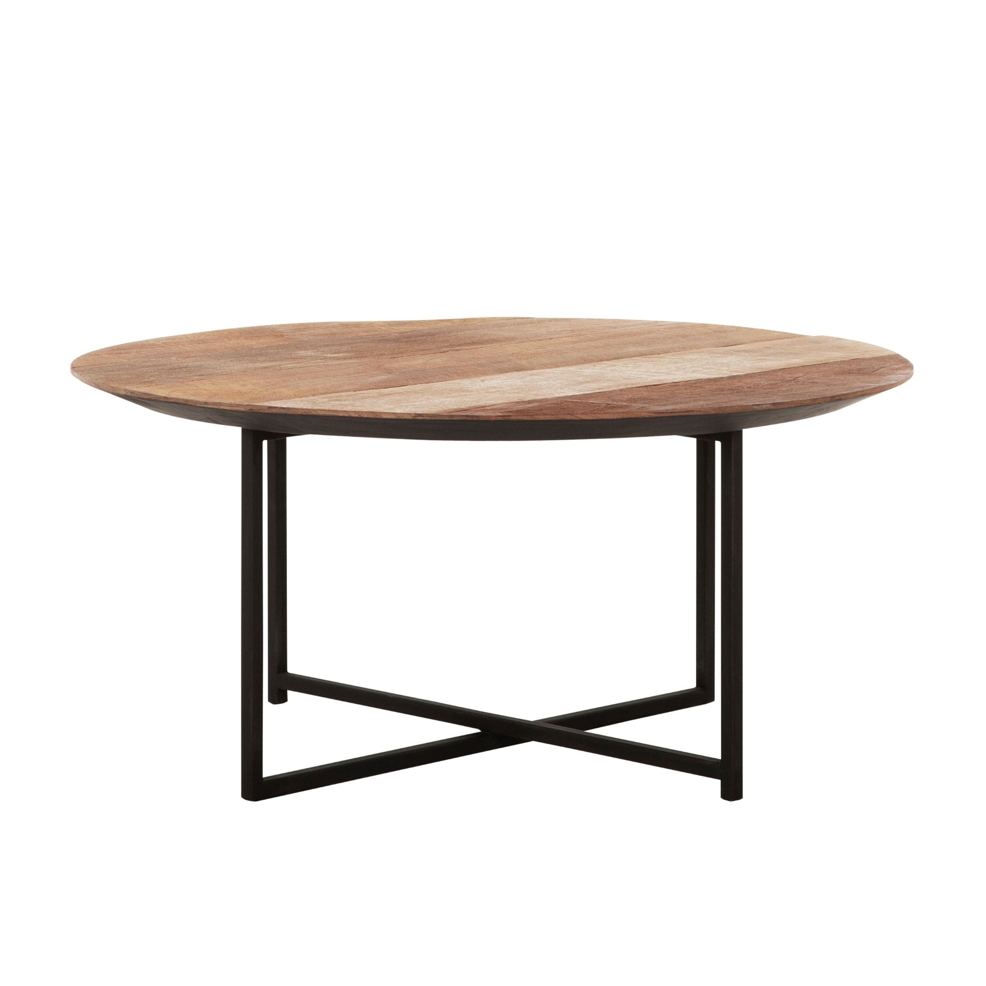 Salontafel Cosmo Rond van DTP Home, rond blad van gerecycled teakhout op zwart metalen frame