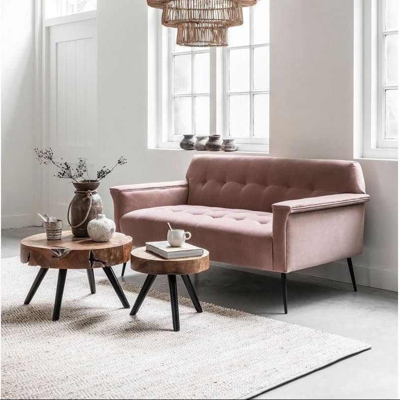 Ronde salontafel Disk van teakhout naturel in de woonkamer