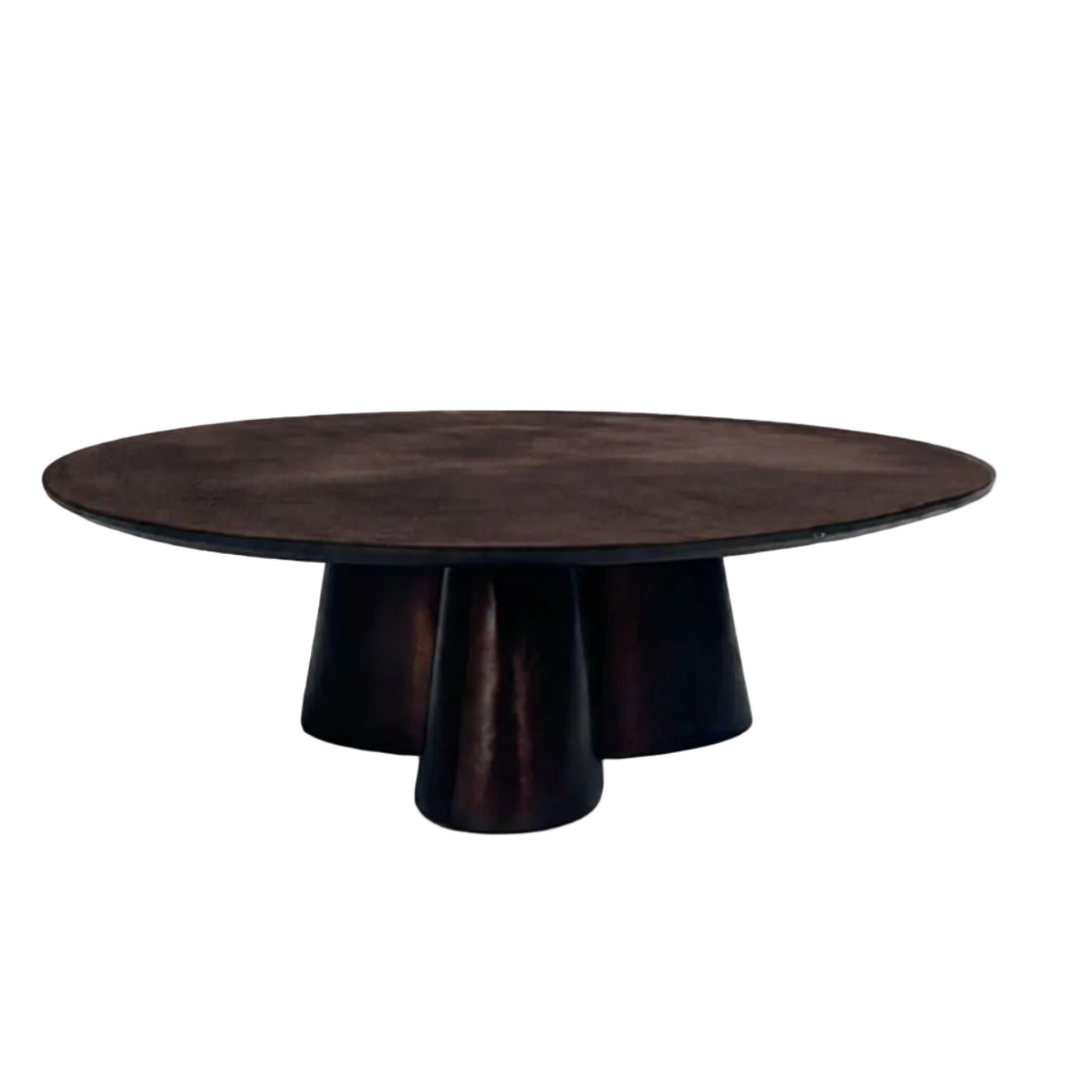 Salontafel Fluxa Aluminium Brons van Pomax, sculpturale ronde tafel in brons met organische poot