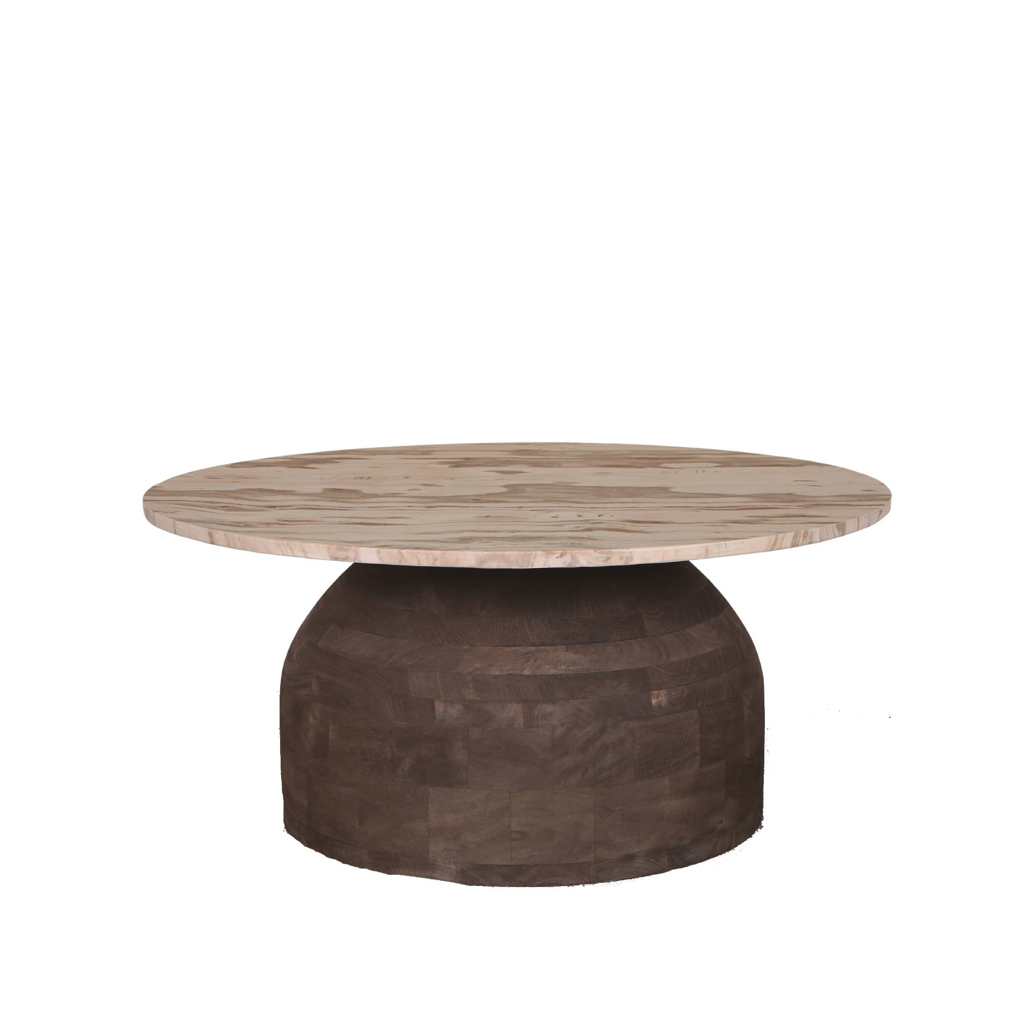 Salontafel Liora Bruin Mangohout Marmer Rond PTMD - Salontafel - PTMD - livinglovely.nl