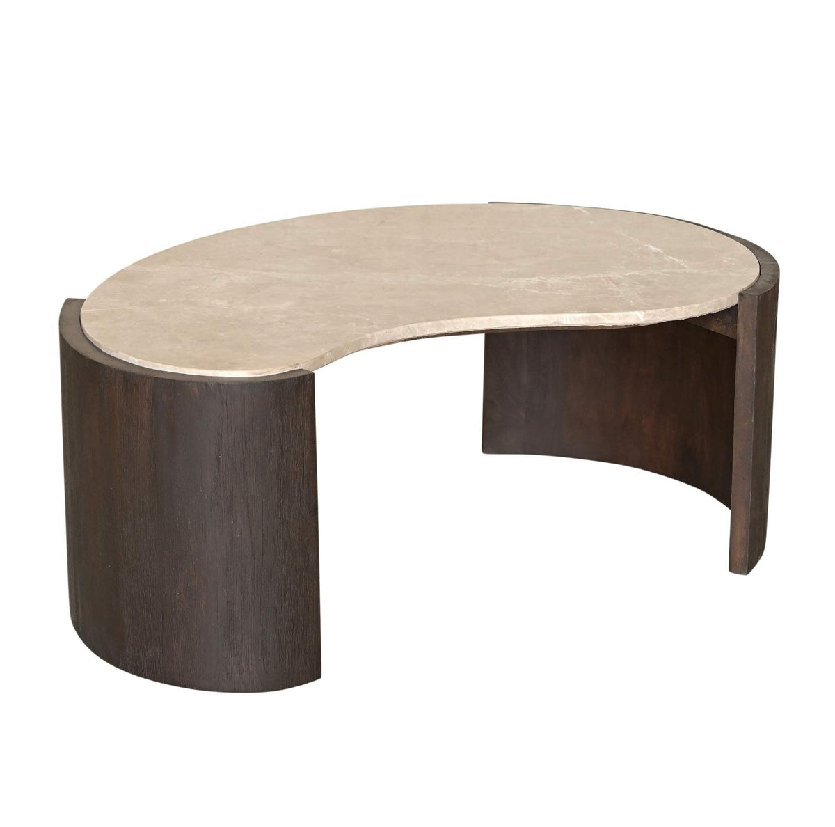 Salontafel Lume Marmer 94cm van Starfurn, marmeren blad op een donkerbruin mangohouten onderstel