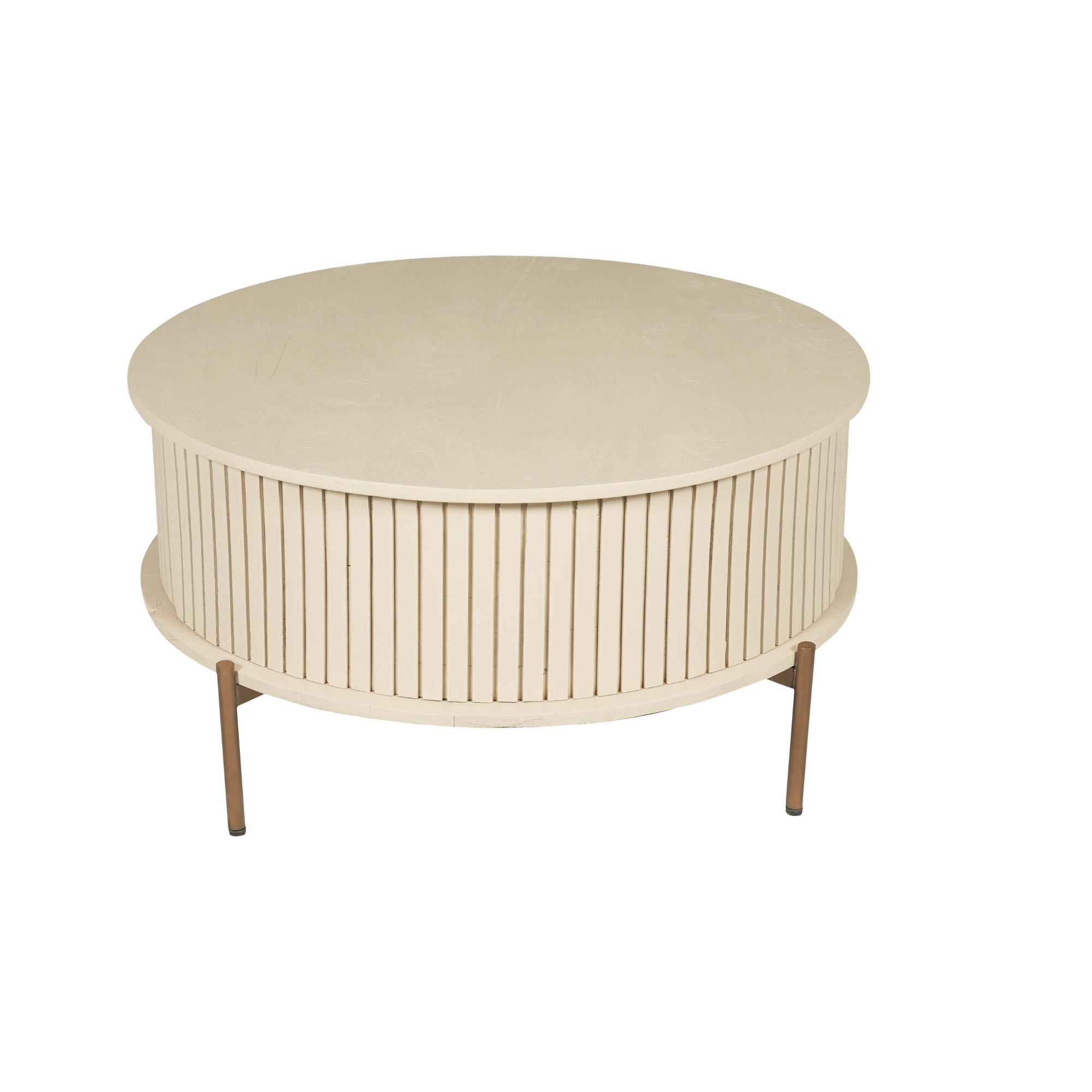 Detail van een lade van de Salontafel Madison van Starfurn met fijne verticale latten in zandkleur