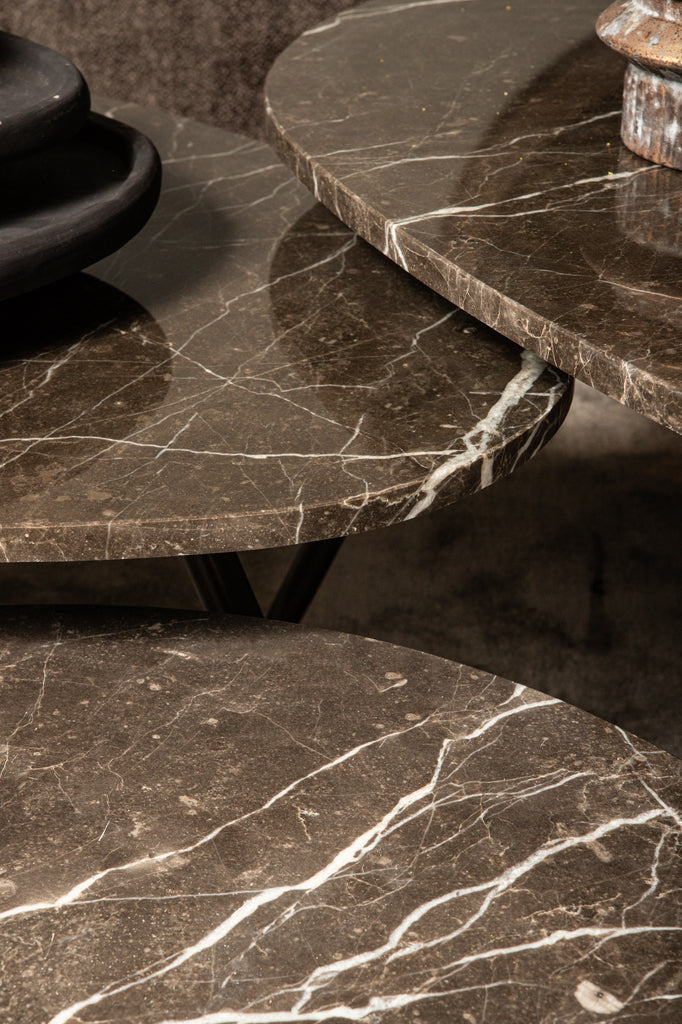 Salontafel Veria Bruin Marmer Set van 2 PTMD - Salontafel - PTMD - livinglovely.nl