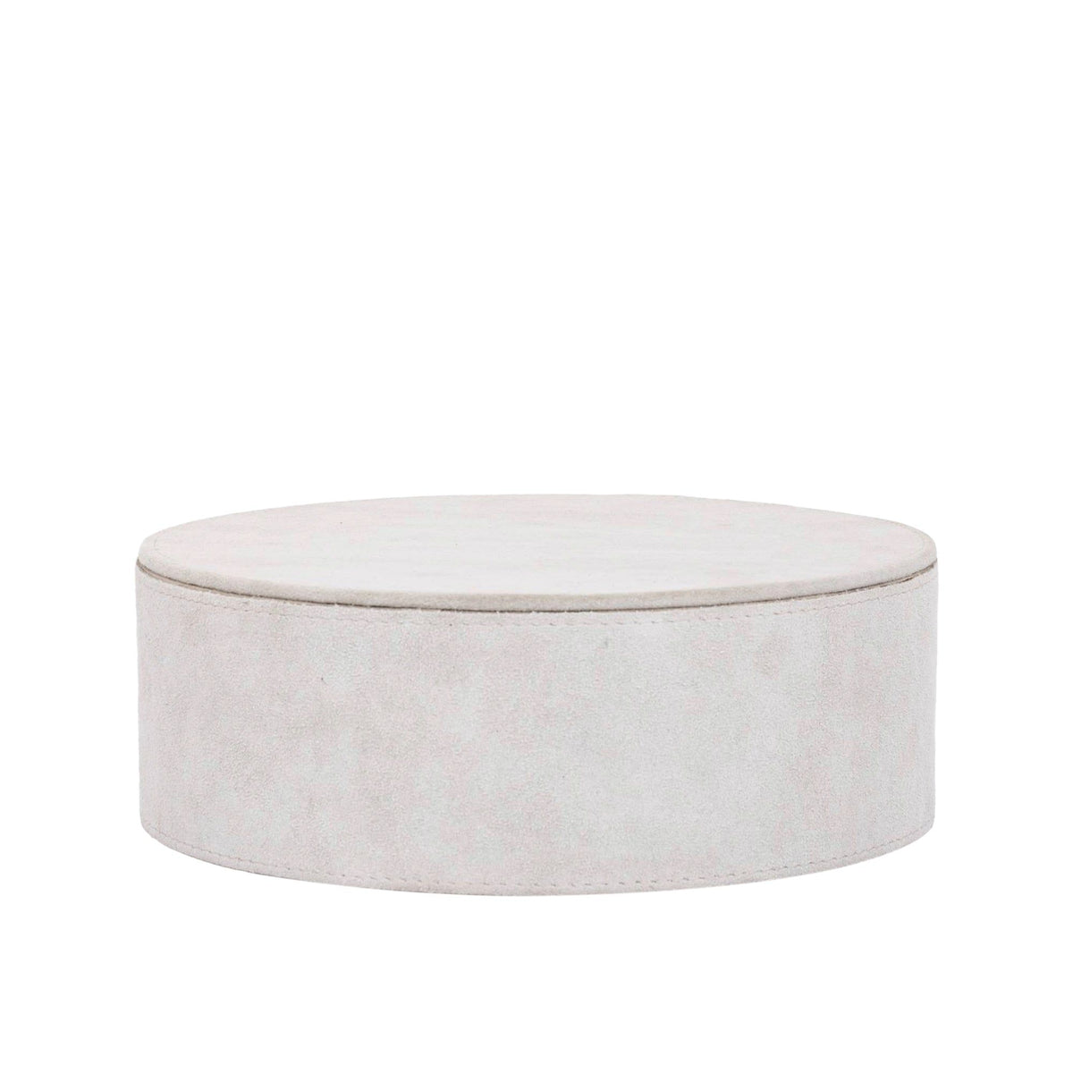 Saria Set Van 3 Opbergdozen Suède Beige Rond van PTMD, ander aanzicht, drie ronde beige opbergdozen van suède